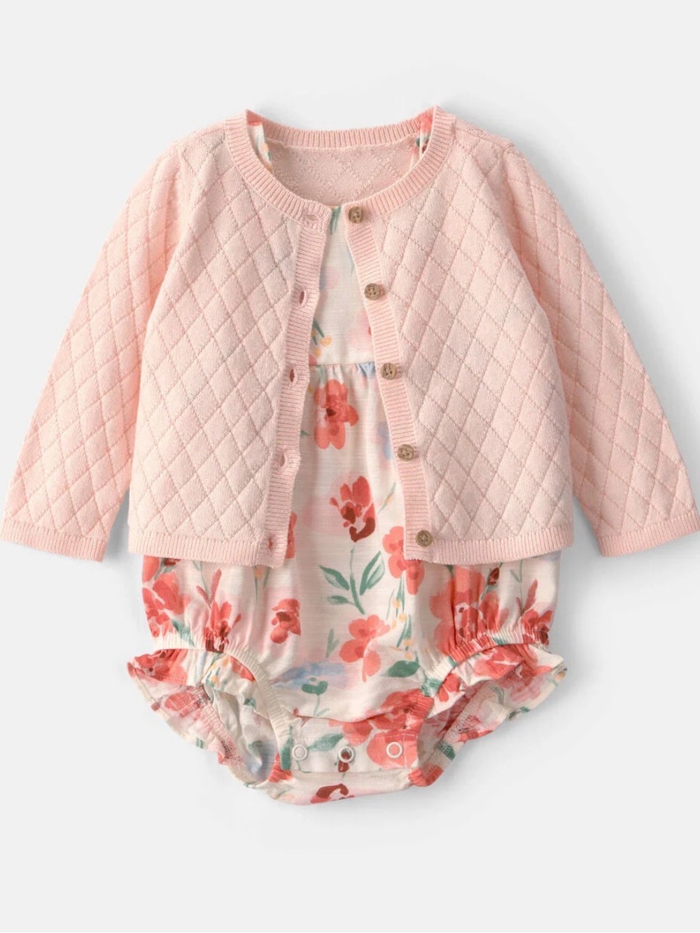Carter’s Baby Girl 2-Piece Floral Cardigan & Bubble Set - Pink 3Mo EUC